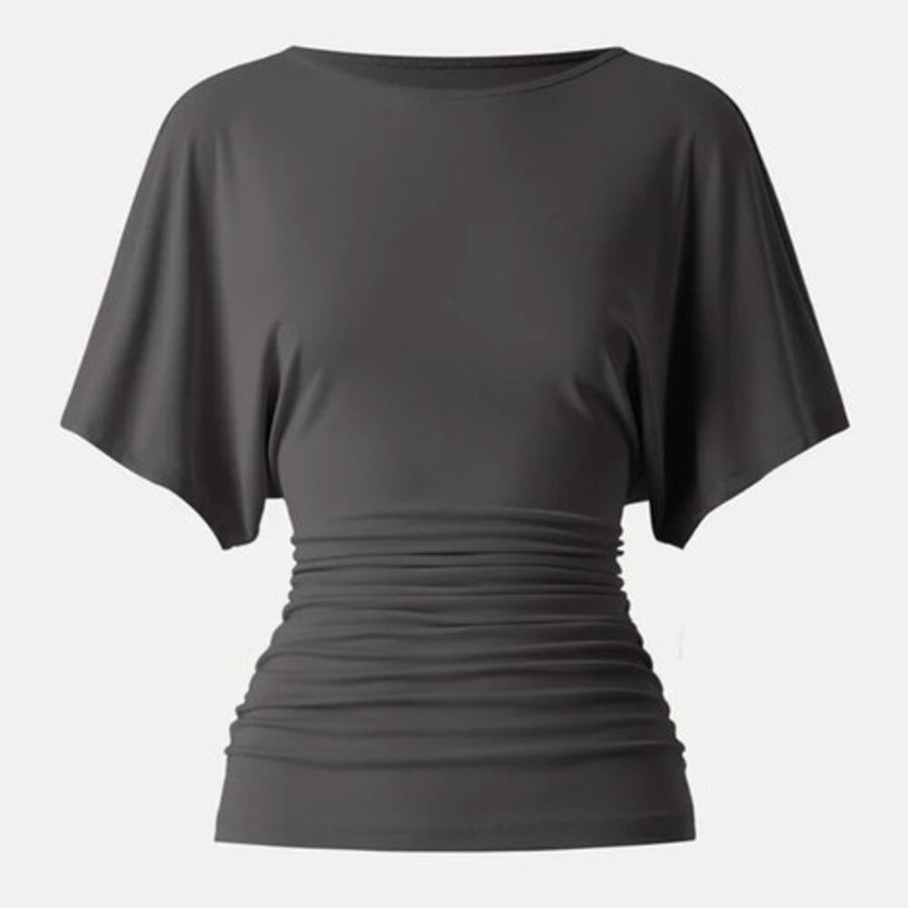 OGL Top Size S NEW Sandwashed Effortless Boatneck Batwing Sleeve Ruched Gray